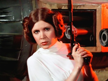 Princess Leia and her Gun (I tried to find a picture of her shooting, but that was nearly impossible)